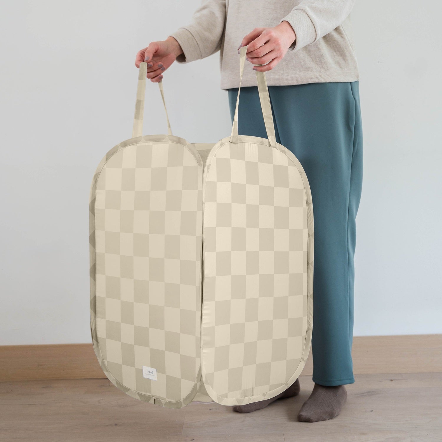 3-sprouts-panier-linge-pop-up-beige-damier-tissu-recycl image 2