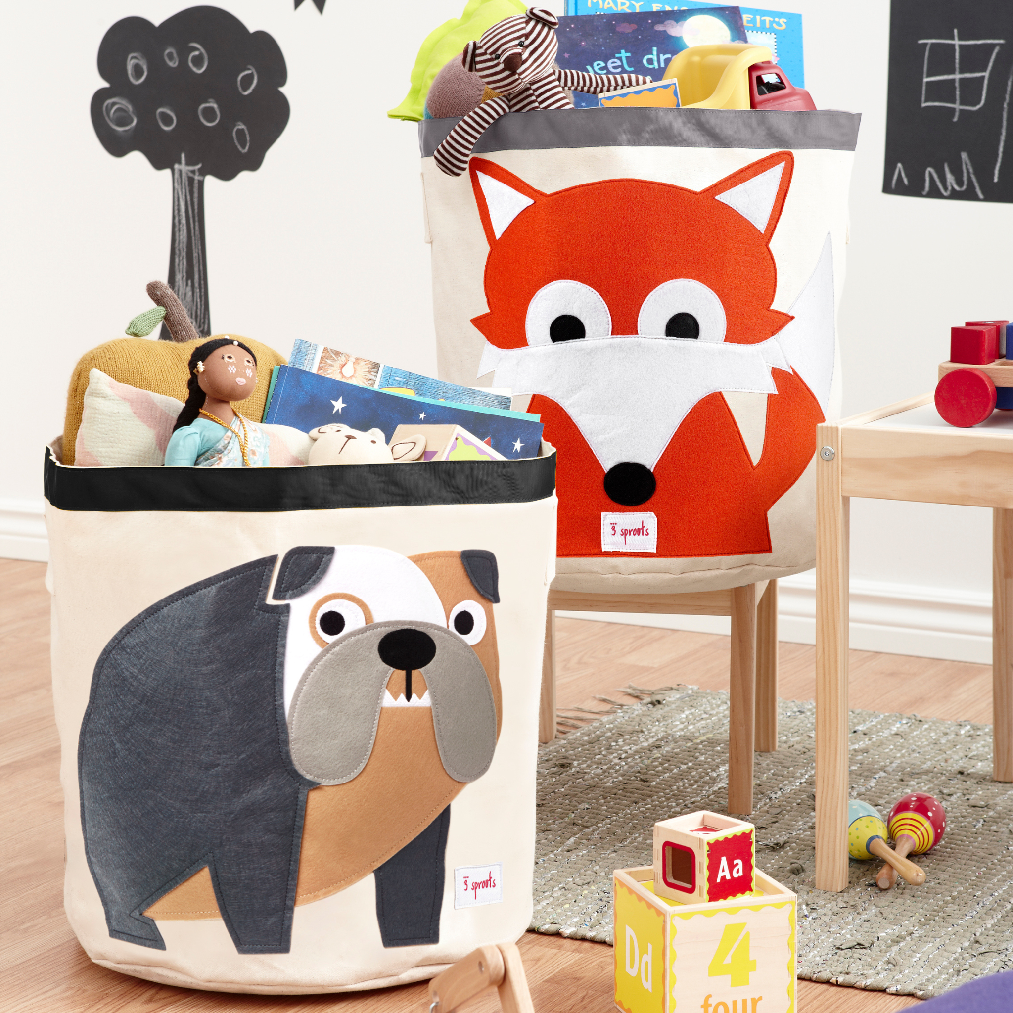 3-sprouts-panier-de-rangement-enfant-bulldog-toile image 2