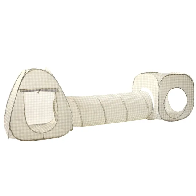 3-sprouts-tente-et-tunnel-de-jeu-3-en-1-beige-vichy-en-tissu-recycl image 1