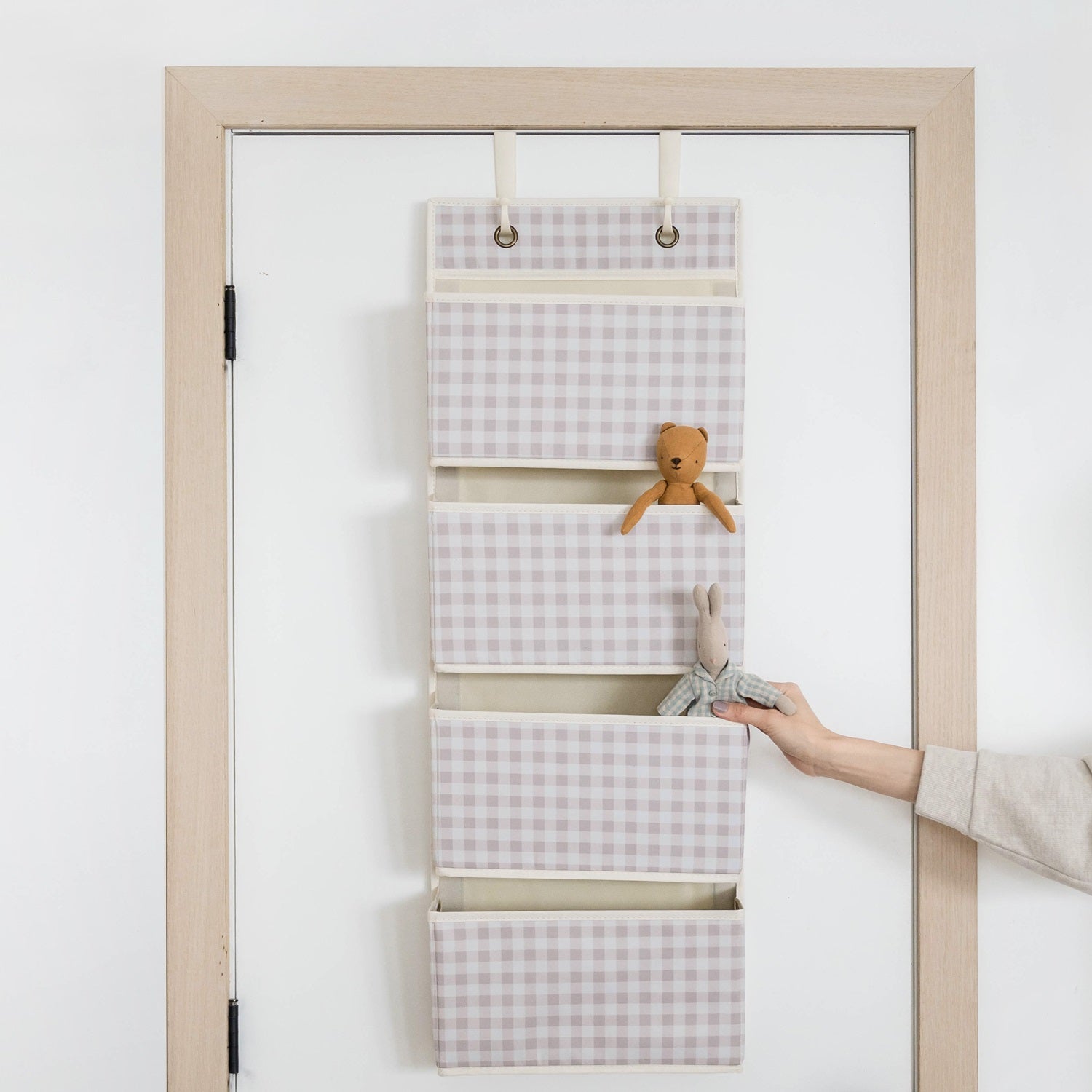3-sprouts-organisateur-porte-vichy-beige-tissu-recycl-4-poches image 3