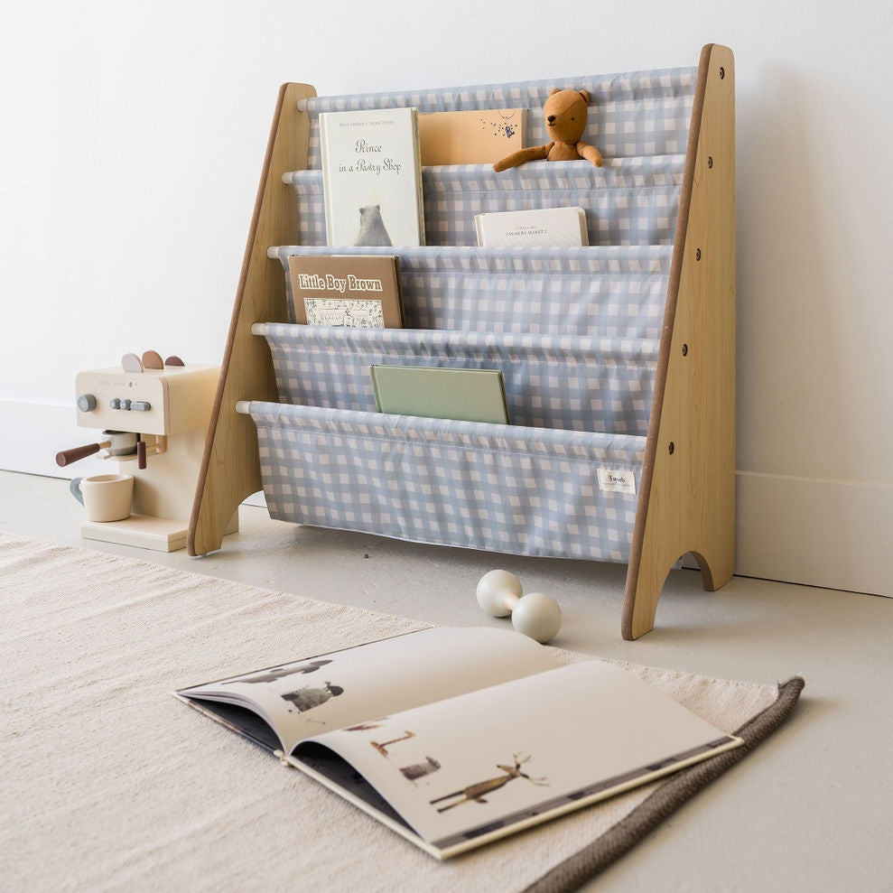 3-sprouts-biblioth-que-enfant-vichy-bleu-tissu-recycl image 4