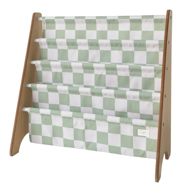 3-sprouts-biblioth-que-enfant-tissu-recycl-damier-vert image 1