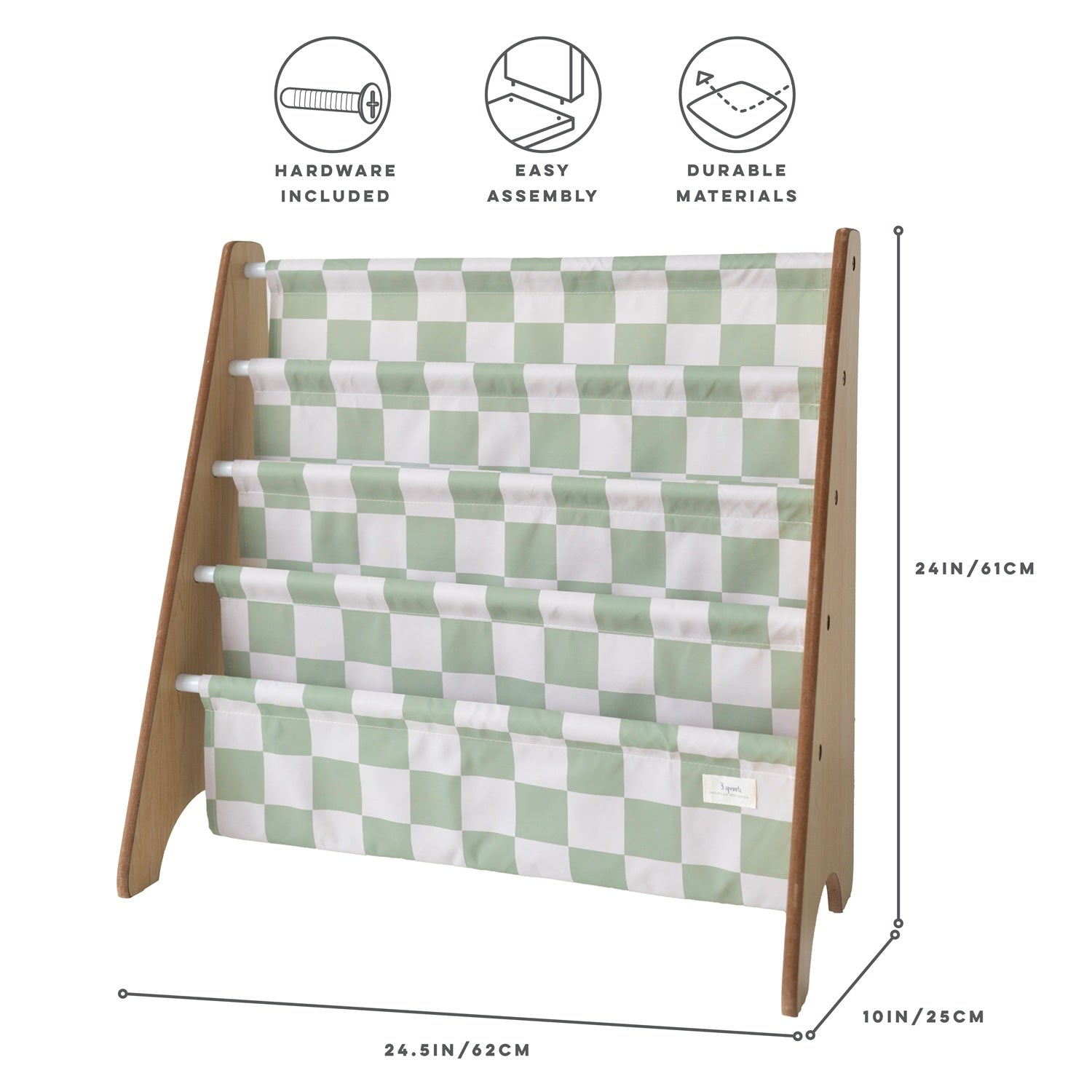3-sprouts-biblioth-que-enfant-tissu-recycl-damier-vert image 5