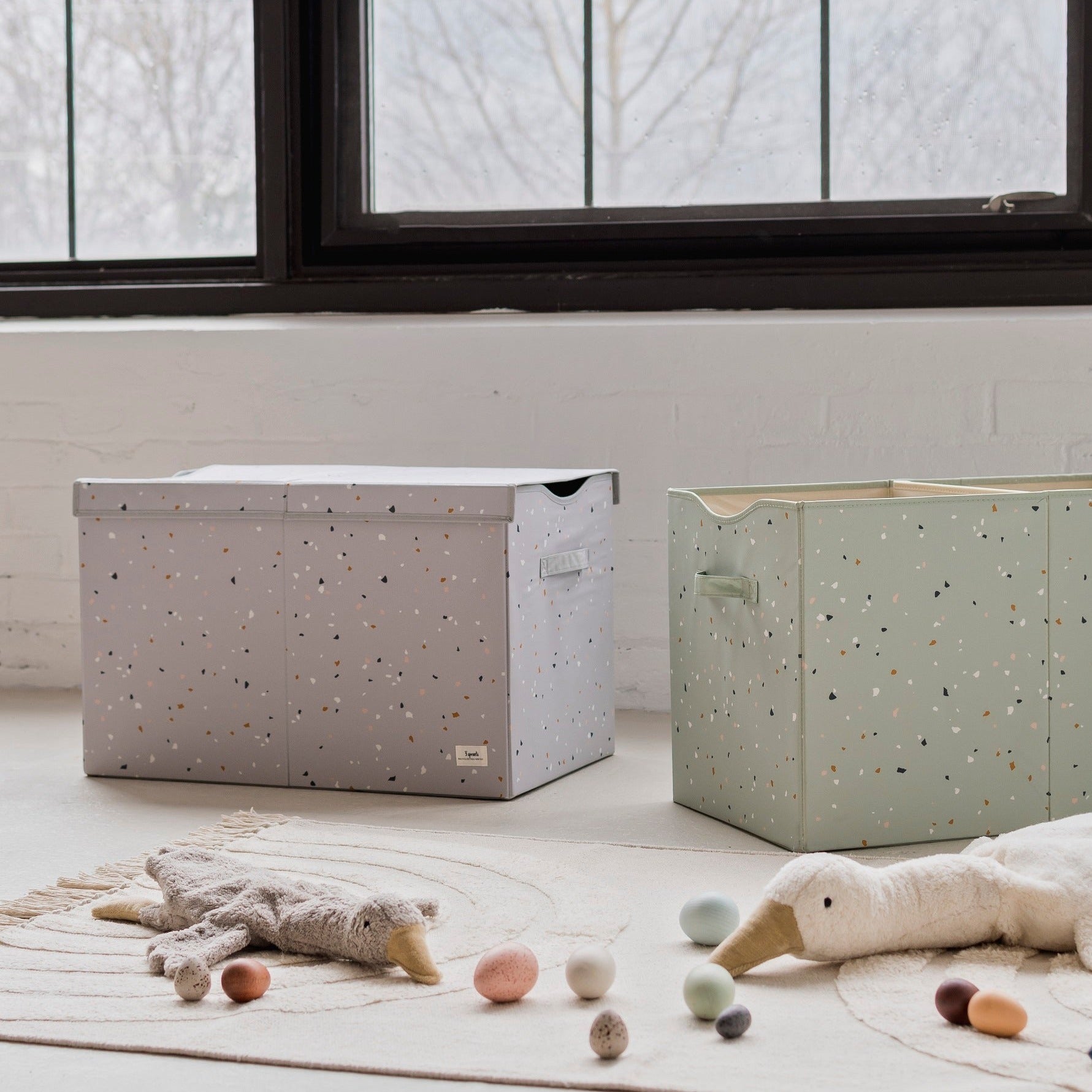 3-sprouts-coffre-de-rangement-pliable-en-tissu-recycl-gris-terrazzo image 2