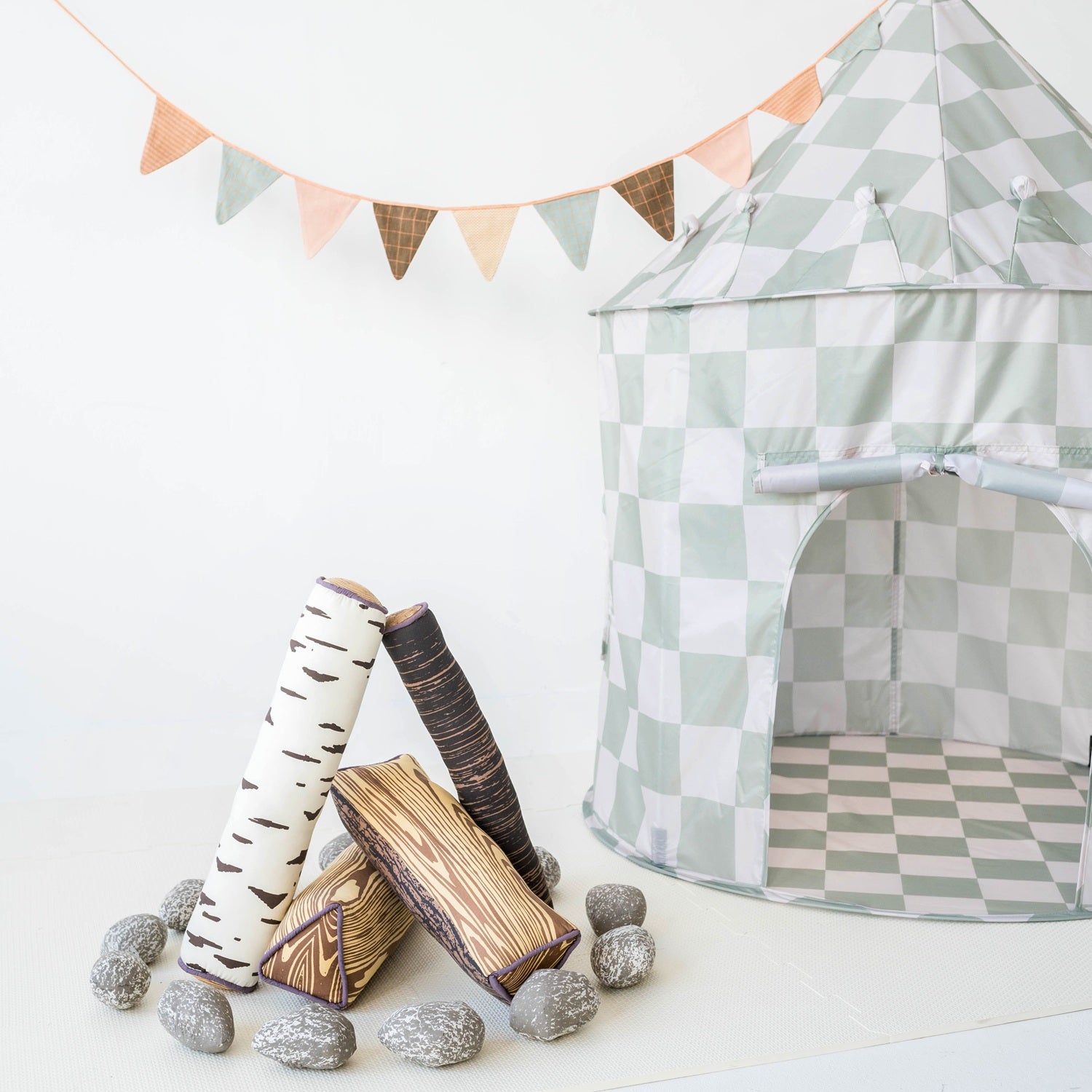 3-sprouts-tente-de-jeu-enfant-vert-damier-en-tissu-recycl image 3
