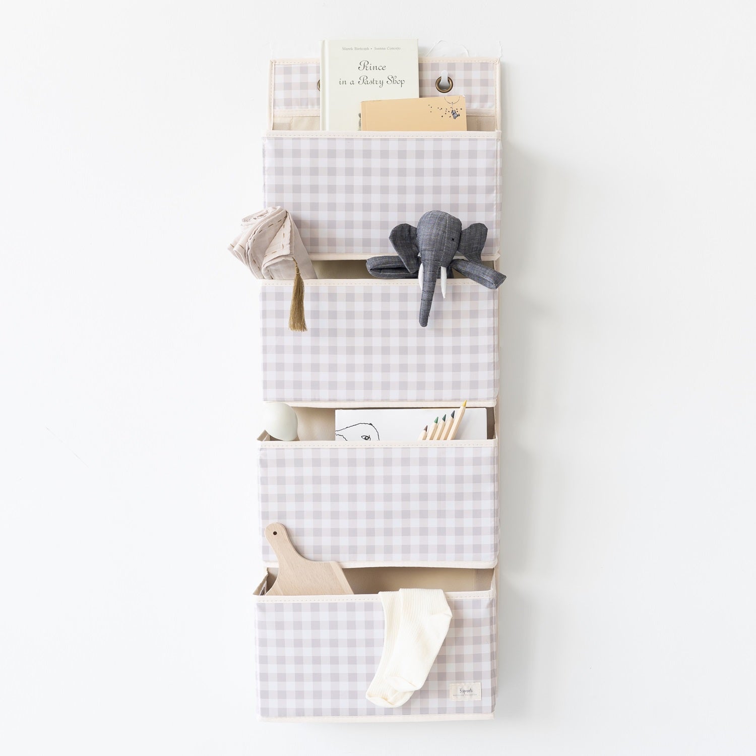 3-sprouts-organisateur-porte-vichy-beige-tissu-recycl-4-poches image 2
